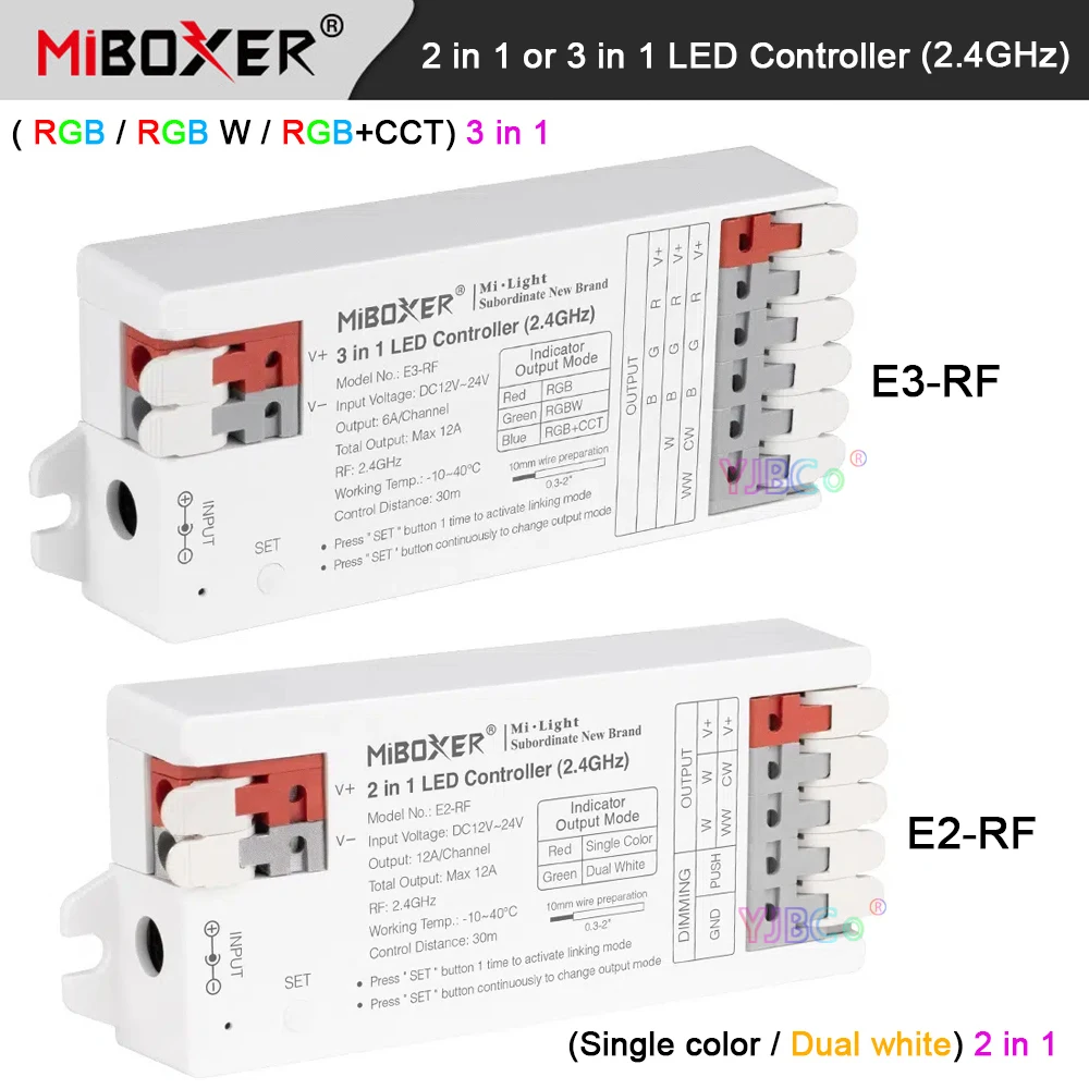 Miboxer 2.4G Single color/Dual white 2 in 1 LED Strip lamp Controller RGB/RGBW/RGBCCT 3 in 1 Light tape Dimmer RF Remote control