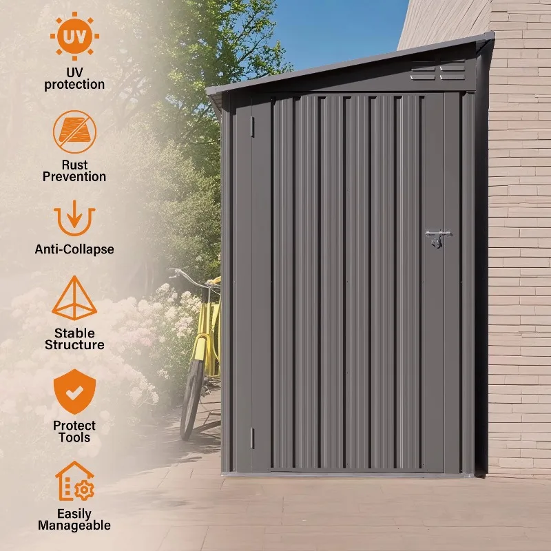4 X 9ft Metal Outdoor Storage Shed Sloping Roof Storage Shed with Lockable Door 6 Vents Waterproof Garden Tool Shed for Backyard