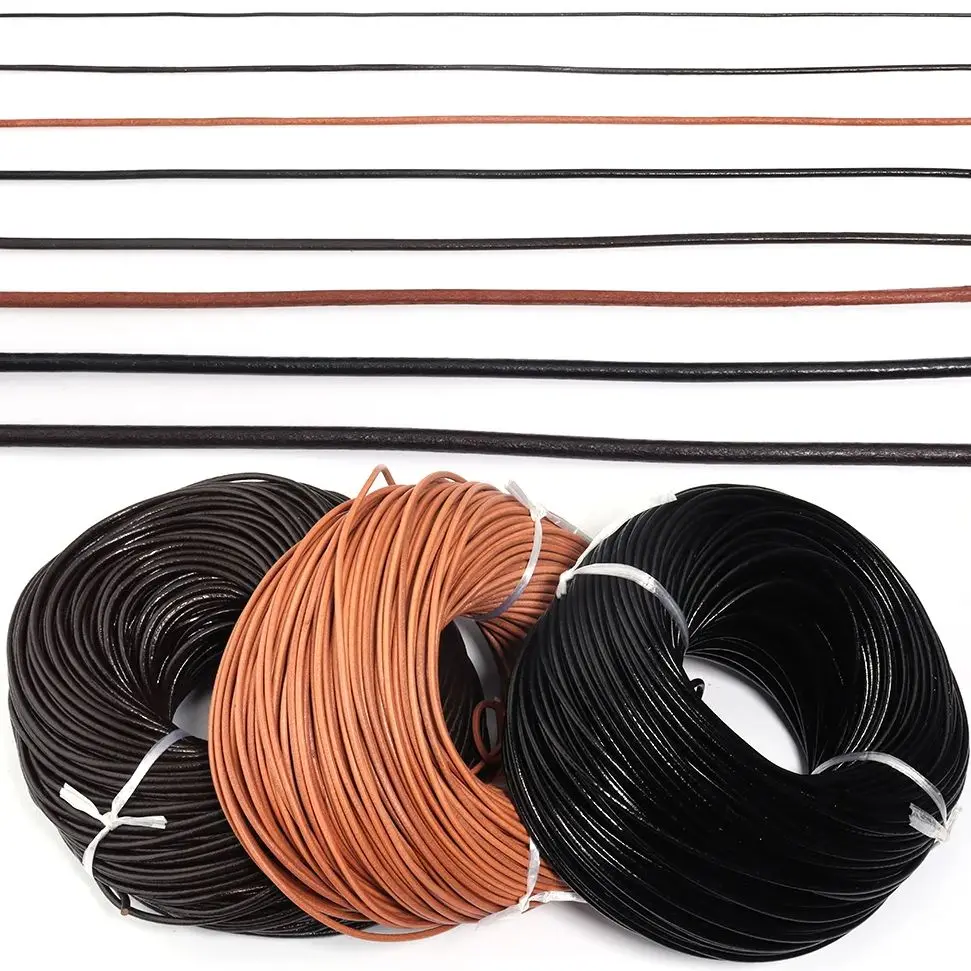 2-5Yards/Lot 1-6mm Diameter Round Genuine Cowhide Leather Cords For DIY Bracelets Necklace Jewelry Making Accessories