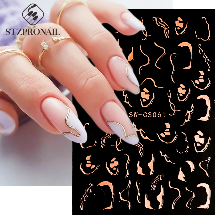 3D Franse Nail Sticker Lijn Gold Sliver Eenvoudige Sexy Rondingen Geometrische Kerst Decoratie Streep Graffiti Slider Nail Wrap Folies