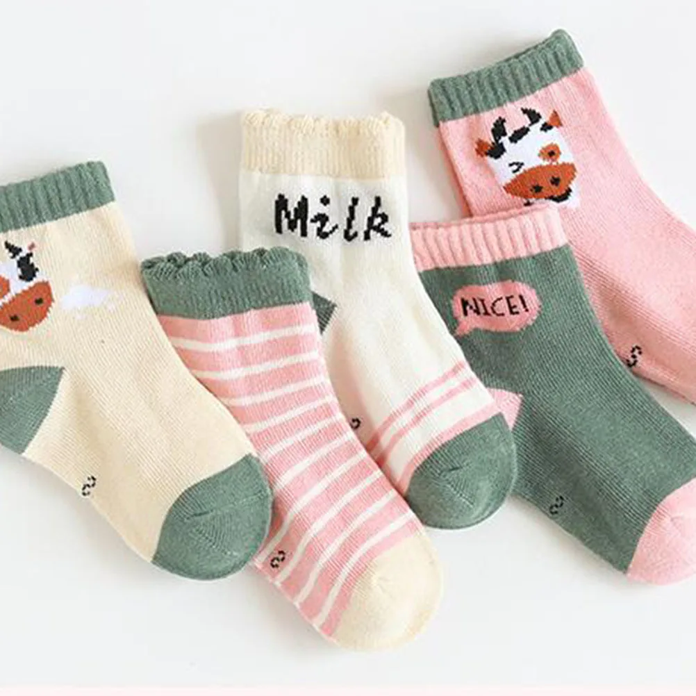 

5Pairs Kids Cotton Socks Crew Stripe Pattern Stockings High Quality Sweat Absorption Breathability NonSlip Elastic