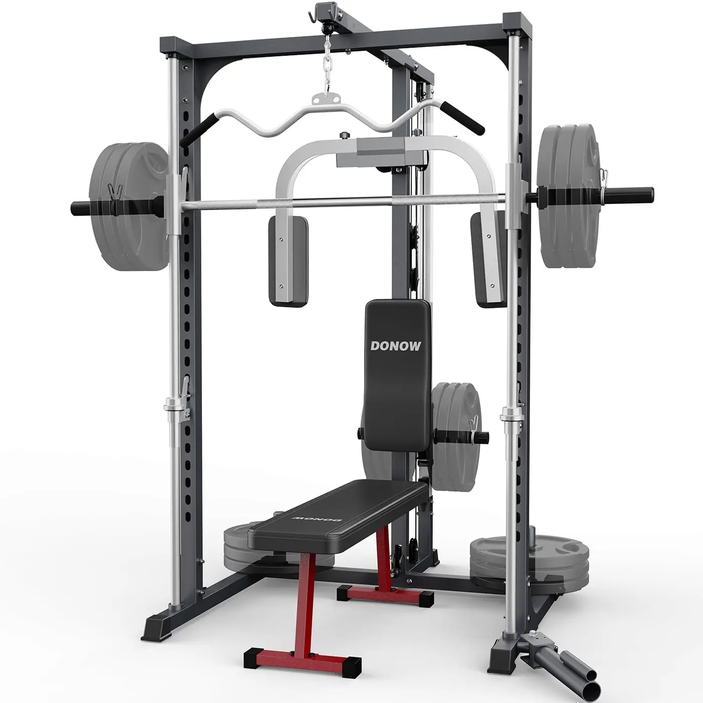 

Power Cage Power Rack Squat Rack with Smith Bar Home Gym System with LAT Pull Down Chest Station for Strengthen Training with Be