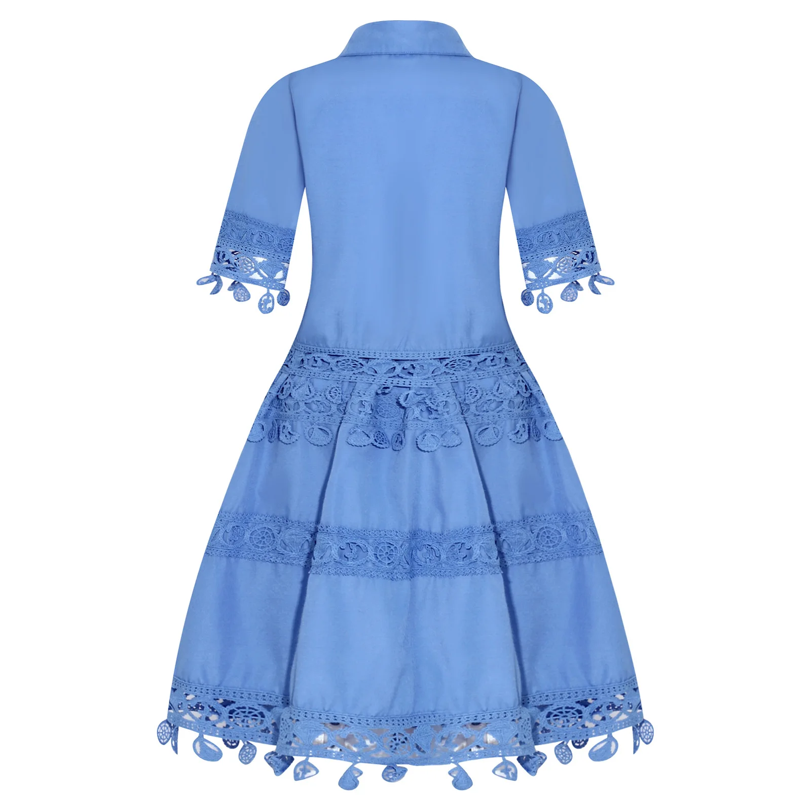 Girls Boho Crochet Lace Outfit Kids Short Sleeve Lapel Fringed Cardigan Top +Elastic Waist A-line Skirt Birthday Party Vacation