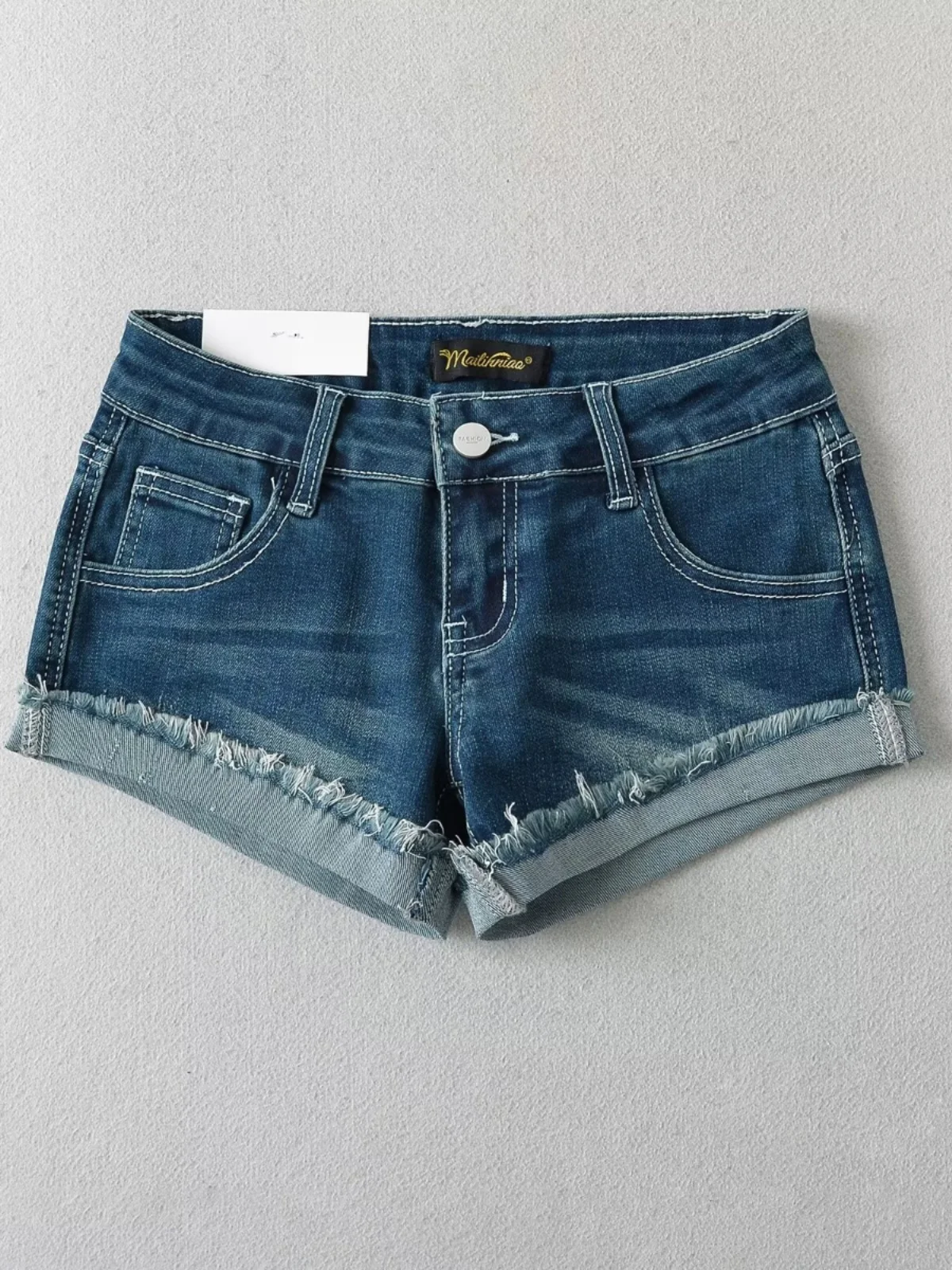 Sweet Shortened Super Short Denim Shorts Women's Low Waist Bell Bottoms Summer Fashion Legs Lengthening Frayed Hot Pants