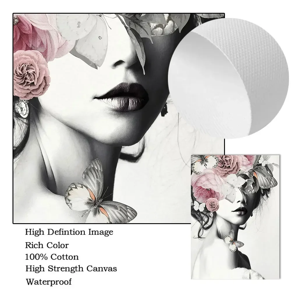Woman Head Flower Wall Art Canvas Painting Naked Female Body Print Poster Beauty Lady Paintings Nordic Wall Pictures Home Decor view 5