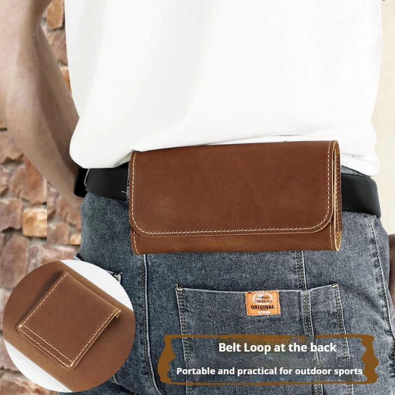 

GOYN Men's Phone Wallet Waist Bag Vintage Genuine Leather Cell Phone Holster Belt Pouch Mobile Phone Bag Travel Hiking Case