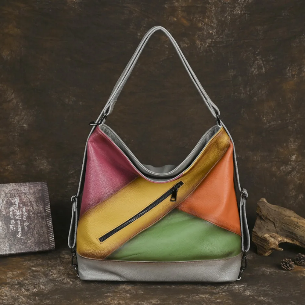 

Women Shoulder Bags Large Capacity Leather Tote Bags Commuting Travel Handbags Patchwork Satchel Bag Female Travel Casual Bag
