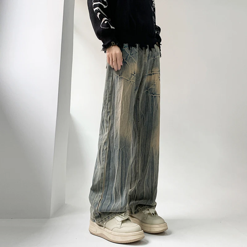 IEFB American Style Gradient Color Jeans New Trendy  Loose Casual Straight Denim Pants Spring New Fashion Tide Male Trousers