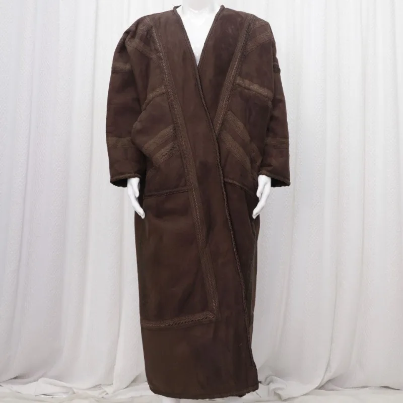 الشتاء سميكة الجلد المدبوغ المخملية الرجال رداء مسلم معطف السفينة معطف الصلاة سترة دافئة دون قبعة مع جيوب