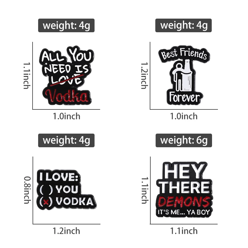 Creative Vodka Phrase All You Need Is Vodka Not Love Enamel Pin Funny Best Friends Forever Brooches Lapel Hat Badge Jewelry Gift