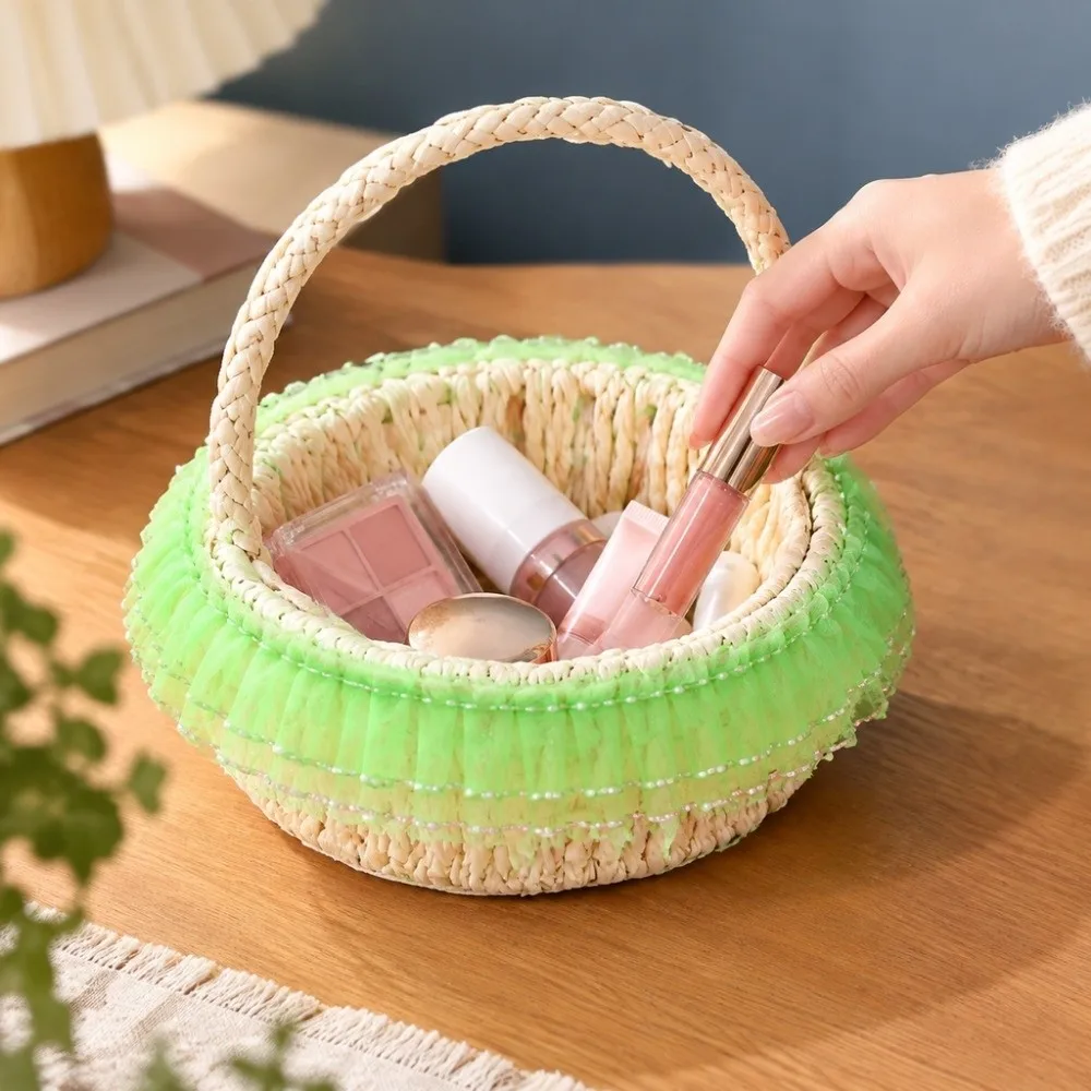 Mini Wedding Handhold Weaving Flower Basket with Handles Imitation Vine PE Braid Storage Baskets 6Colors