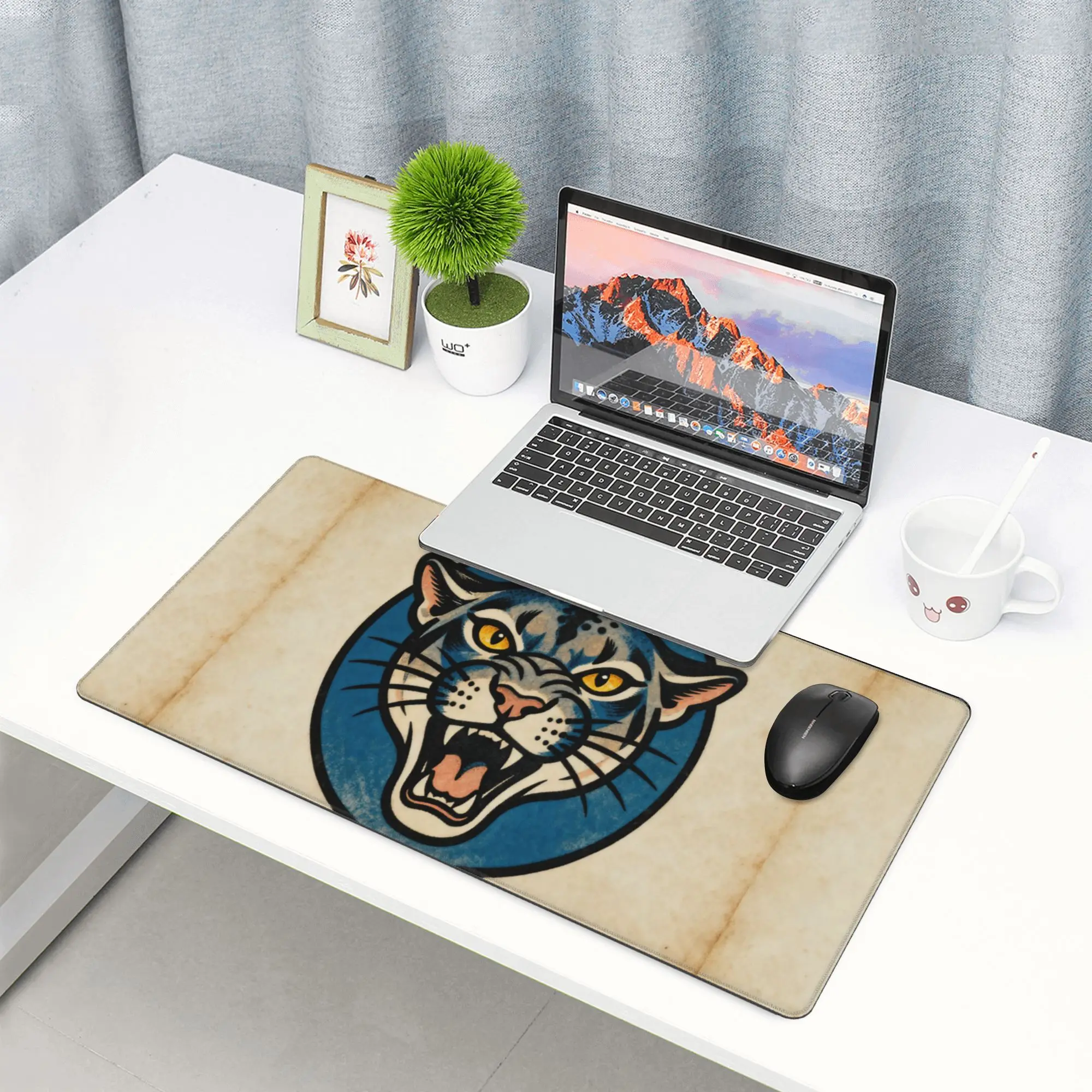 Large and durable mouse pad, designed by cougar - office mouse pad, laptop keyboard pad, study desk pad - precision stitched edges, anti slip rubber backing, perfect for use at home