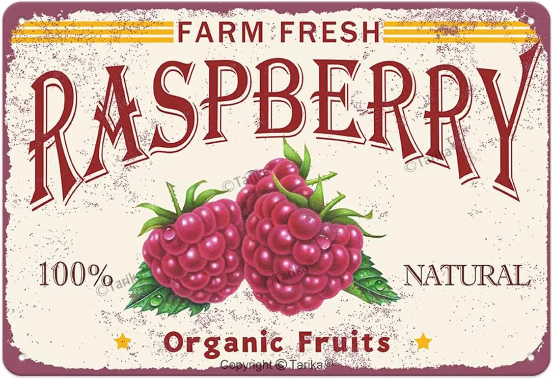 Farm Fresh Raspberry Fruit Iron Tin Sign Metal Sign Retro Vintage Tin Sign Metal Poster Wall Art Decor 8X12 Inches