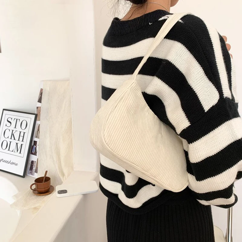 2023 Fashion Vintage Women\'s Handbags Corduroy Underarm Bag Casual Women Shoulder Bags Solid Color Zipper Female Handbag Clutch