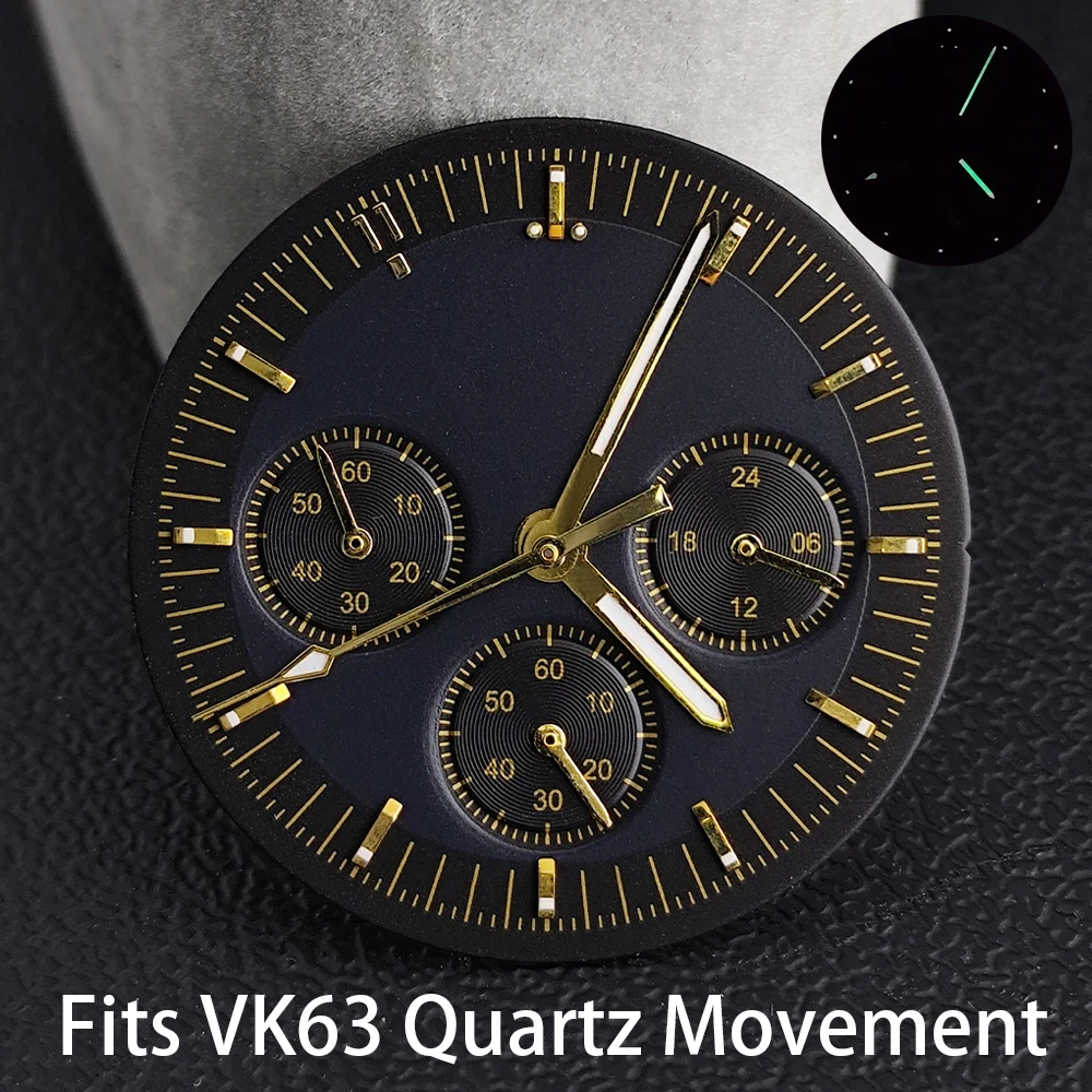VK63 Zifferblatt/Zeiger passend für VK63 Quarzwerk Herrenuhr Zubehör Ersatz grün leuchtendes Kalenderfenster VK63 Zeiger – Detail 4