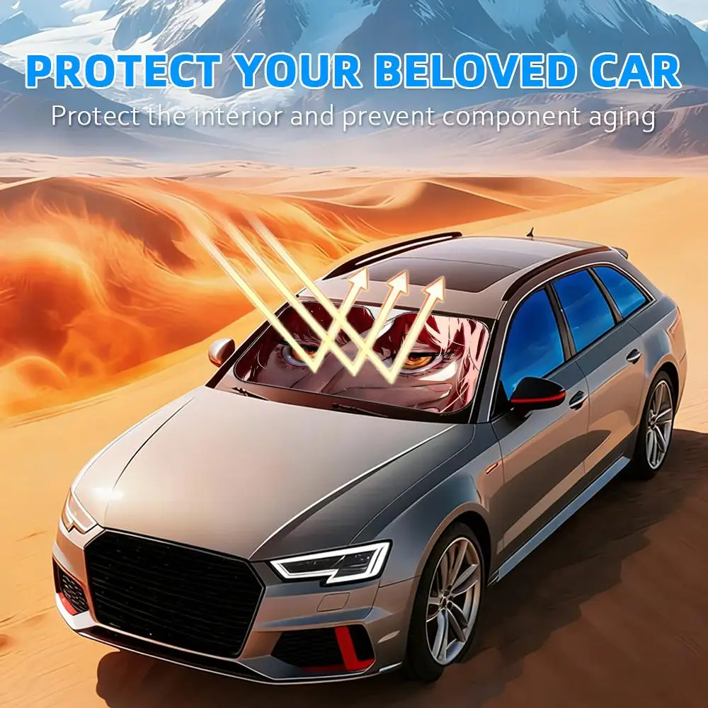 Anime C-Chainsaw Man Eye Sun Visor Reusable Aluminum Foil Car Sunshade UV Protection Heat Insulation Windshield Cover