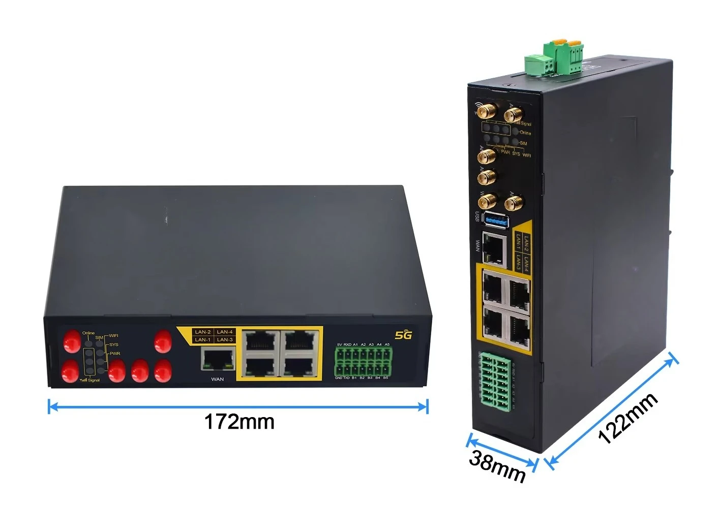 G100 5G IoT بوابة صناعية ذكية لاسلكية 5 * RS485 1 * RS232 تطبيقات المؤسسة الشبكية الذكية تتميز فتحة بطاقة SIM