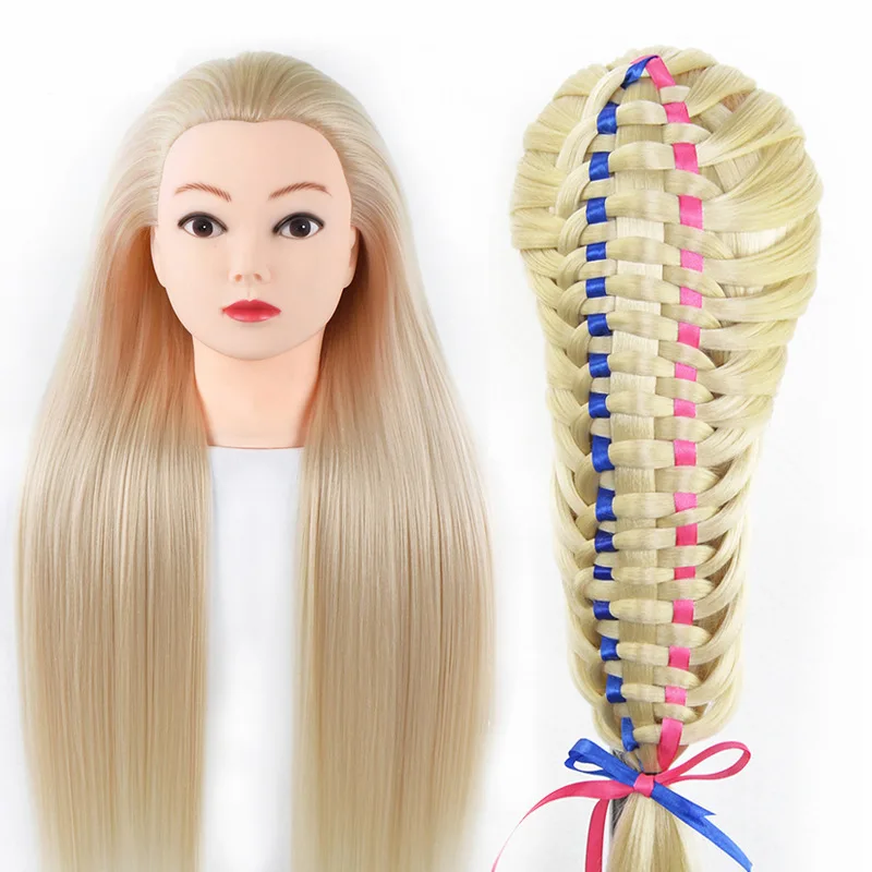 

Blonde 100% High Temperature Fiber Hair Mannequin Head Training Head for Braid Hairdressing Manikin Doll Head with Clamp