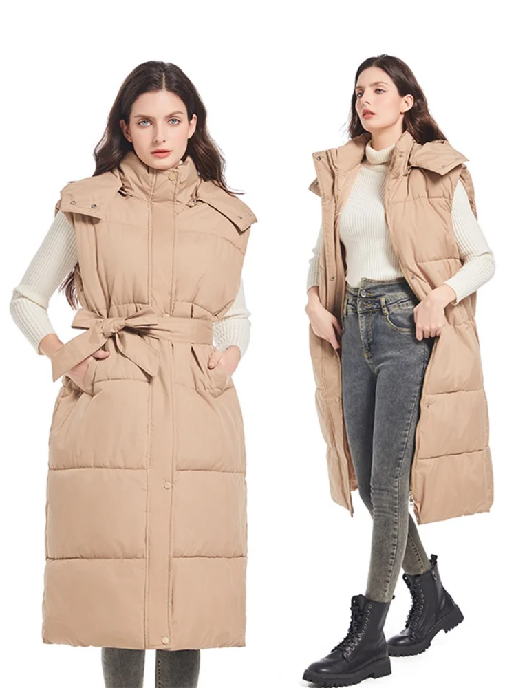 

Medium to long vest, women's knee length hooded jacket, winter down cotton jacket, vest, outerwear, vest