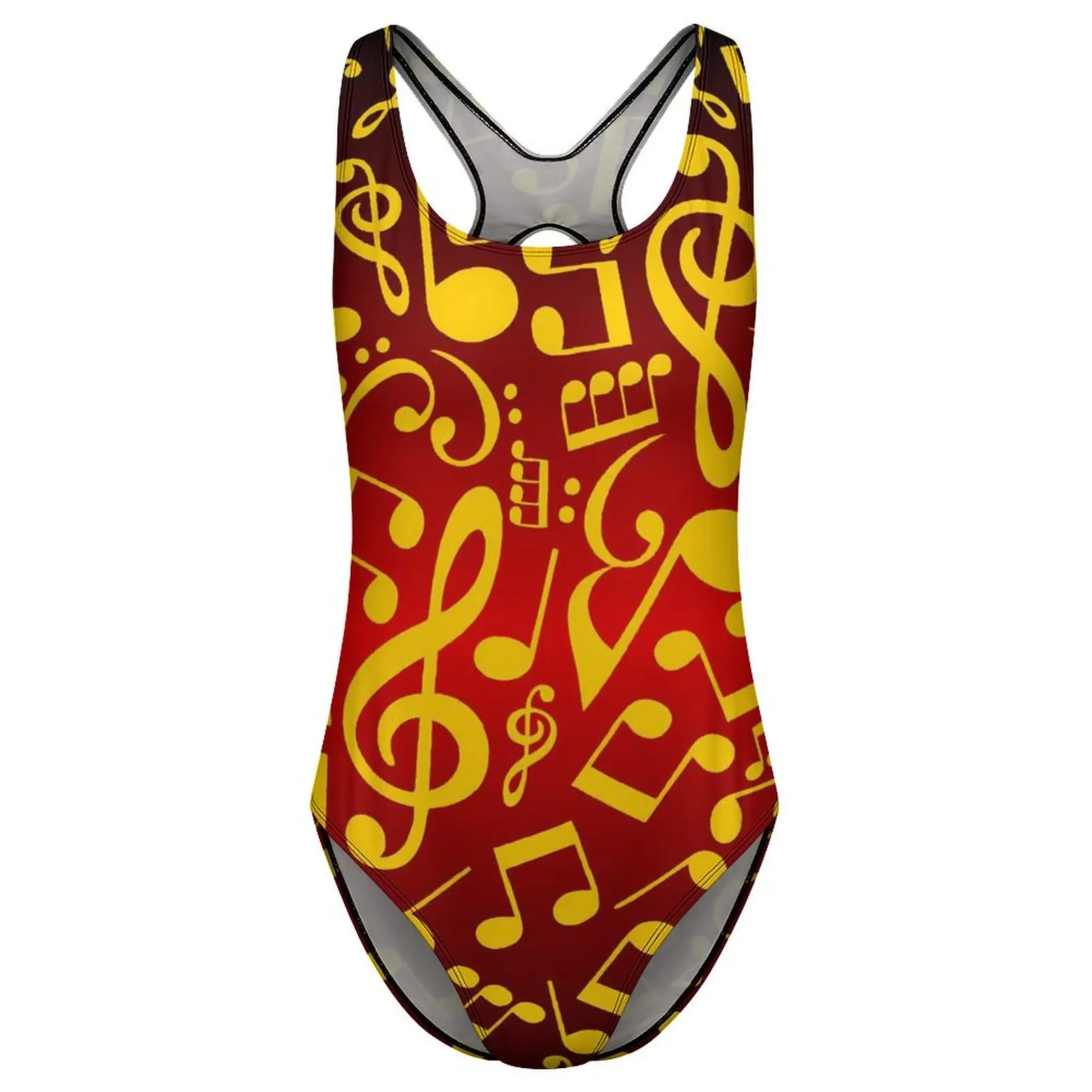ملاحظات الموسيقى ملابس السباحة الأحمر والذهبي رفع ملابس السباحة قطعة واحدة اللياقة البدنية Monokini ارتداءها نمط مثير بحر حجم كبير