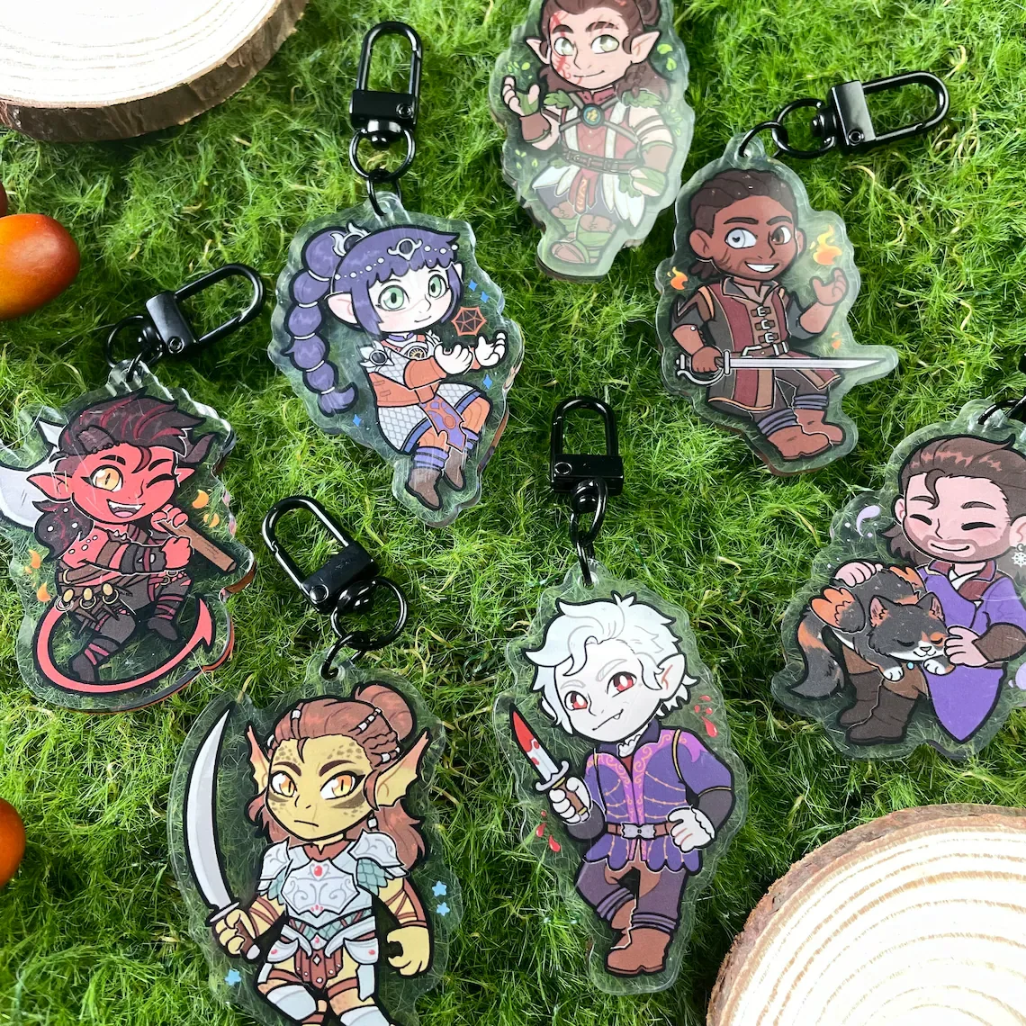 Bode's Gate 3 double-sided acrylic keychain pendant: Dungeons&Dragons, Shadowheart, Asdaeron, Karak, Gail, Halsin, Will, Rezel