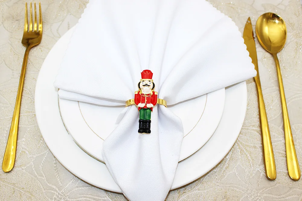 Xmas Nutcracker Napkin Ring Cartoon Soldier Napkin Ring Holders Metal Napkin Ring for 2024 New Year Christmas Table Decorations