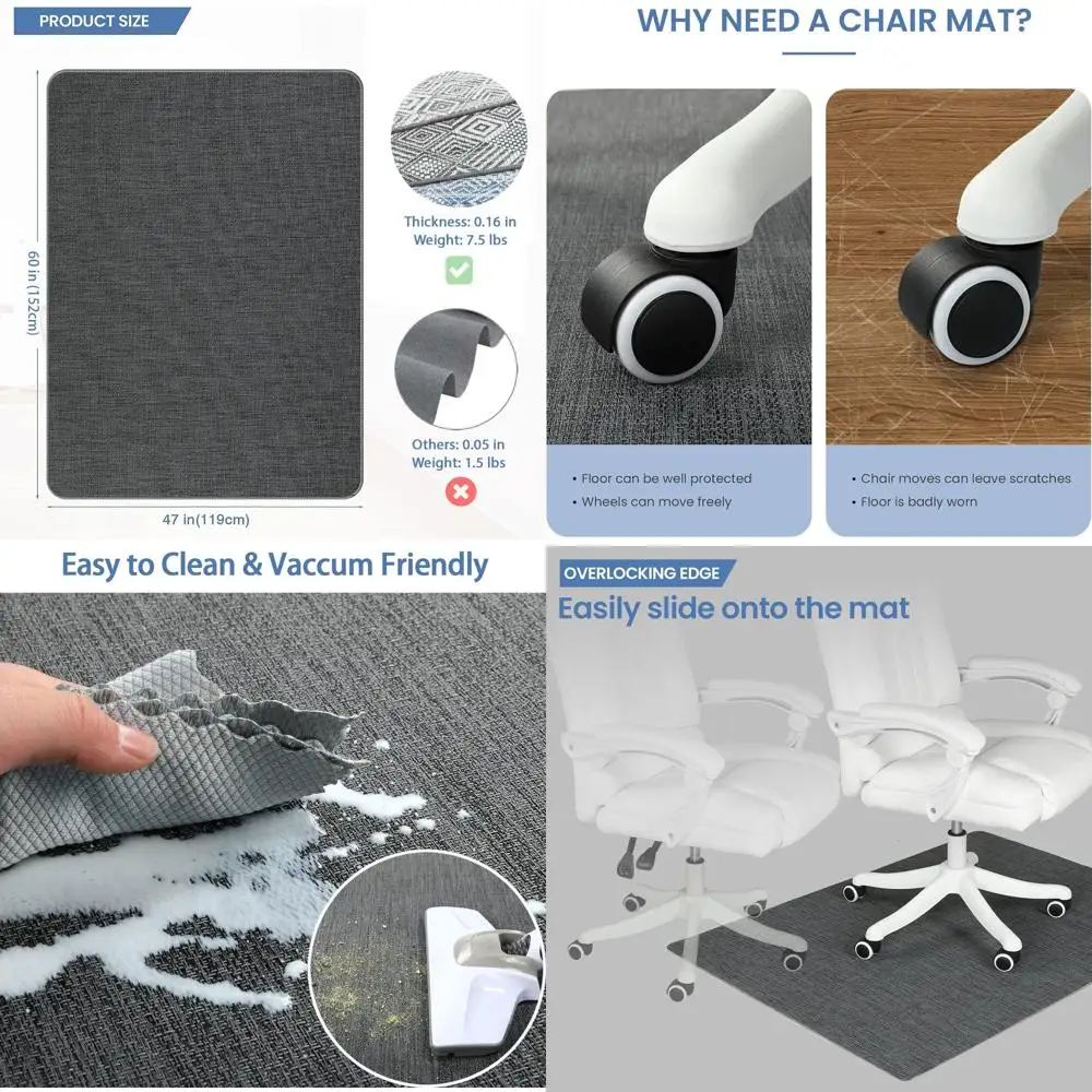 Alas Kursi untuk Lantai Kayu & Keramik, 47 inci x 60 inci, Alas Kursi Kantor Tugas Berat untuk Kursi Beroda, Anti Selip, Tidak Melengkung, Pelindung Lantai