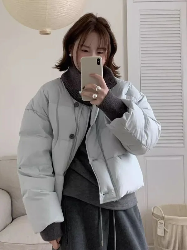 

Корейская укороченная повседневная женская теплая хлопковая куртка с контрастным воротником, приталенная, зимняя верхняя одежда, модная, для поездок на работу