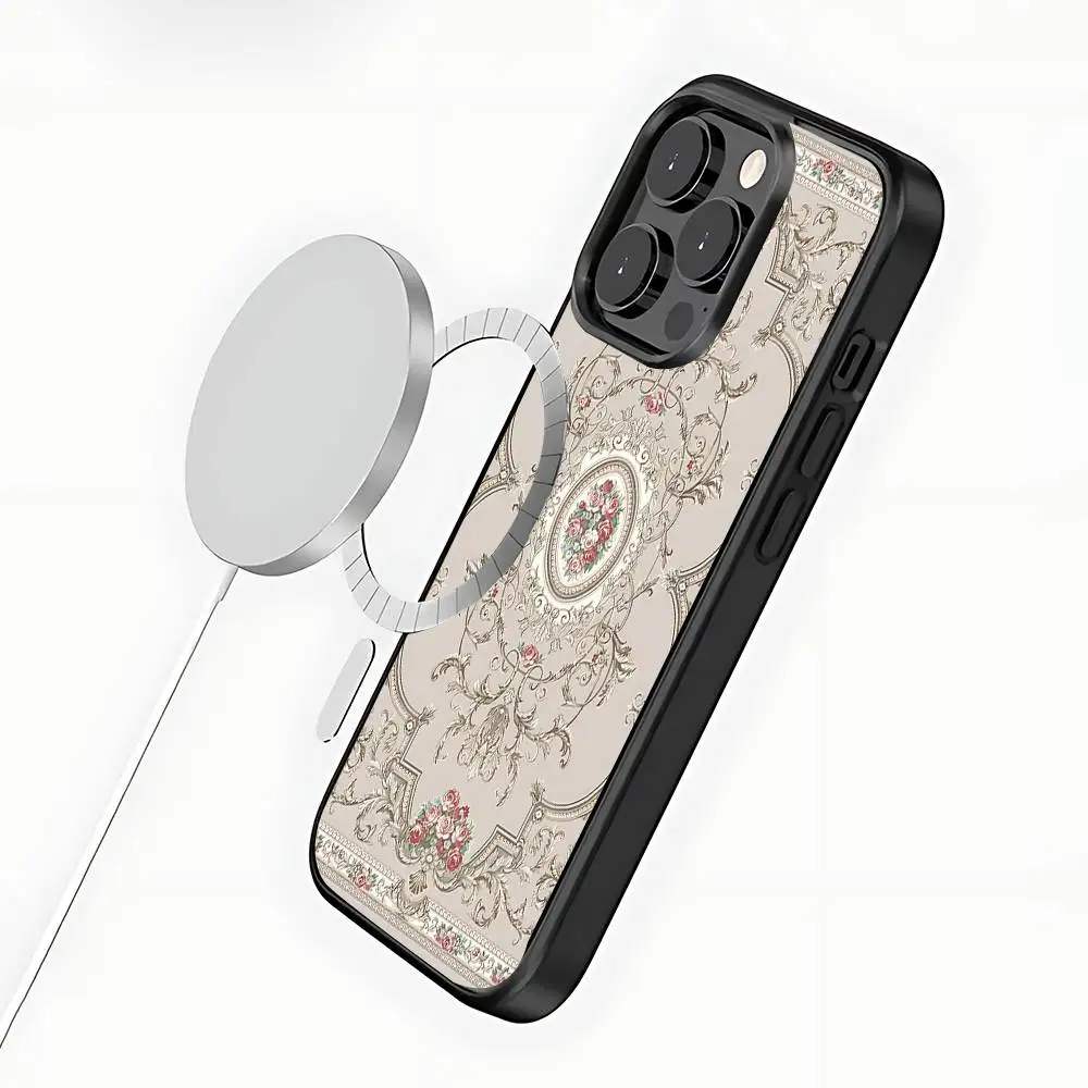 Etui na iPhone'a 17, 16, 15, 14, 13, 12, 11, Pro, Max, Plus, Mini, SE4, z wzorem perskiego dywanu, z obsługą ładowania bezprzewodowego Magsafe.
