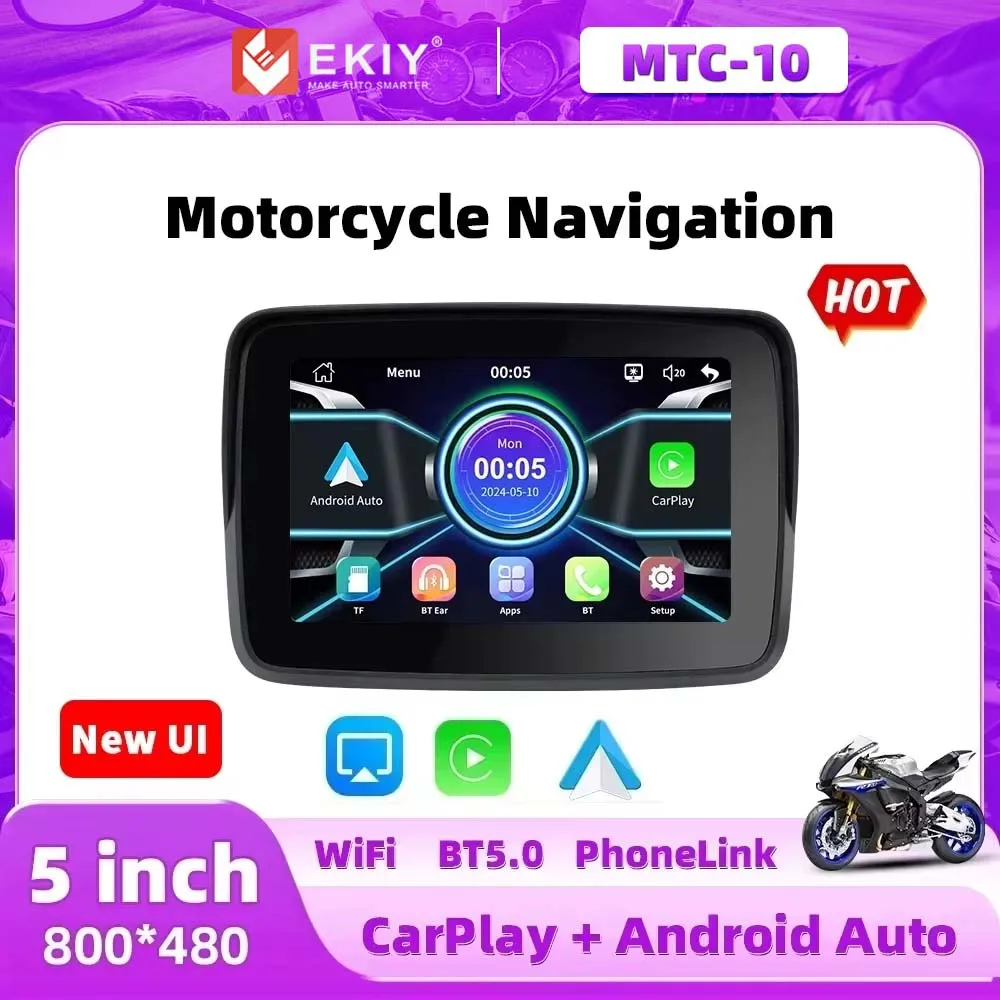 EKIY Motorcycle Navigation Carplay Display Screen Portable Motorcycle Wireless Android Auto Monitor