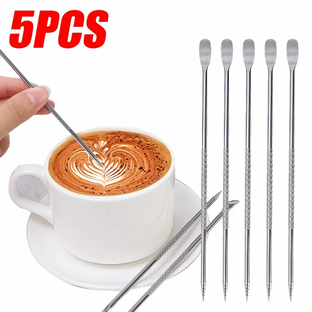 Coffee Art Needles Stainless Steel Latte Pull Flower Needle Carved Stick Cappuccino Espresso Decorating Art Pen Fancy Cafe Tools