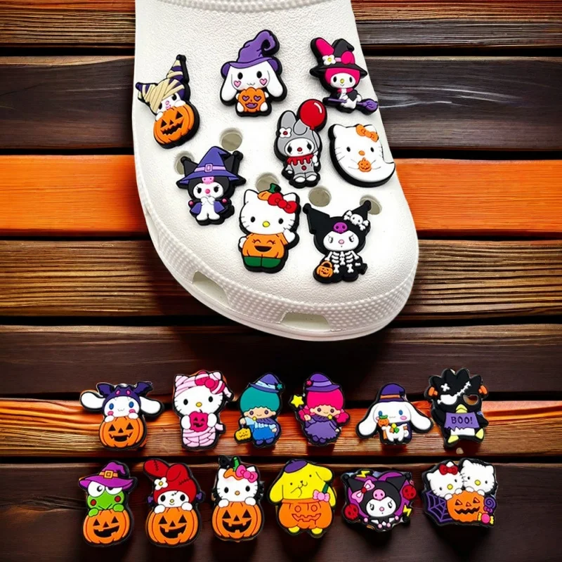 18Pcs/Sets Hello Kitty Sanrio Series Shoes Charm Halloween Themed Shoe Decorations For Children Clogs Decorative Christmas Gifs