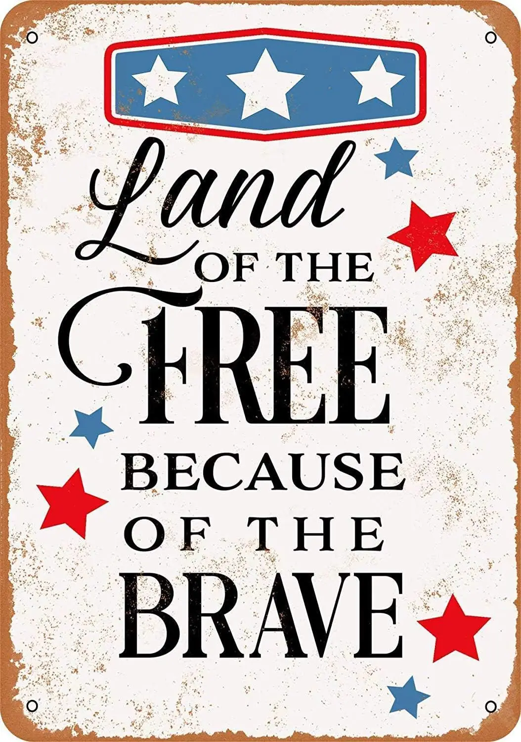 Novelty 8 x 12 Tin Sign - Vintage Look Land of The Free Because of The Brave 2 Bar Cafe Home Wall Deco Metal Signs for Ranch Bar