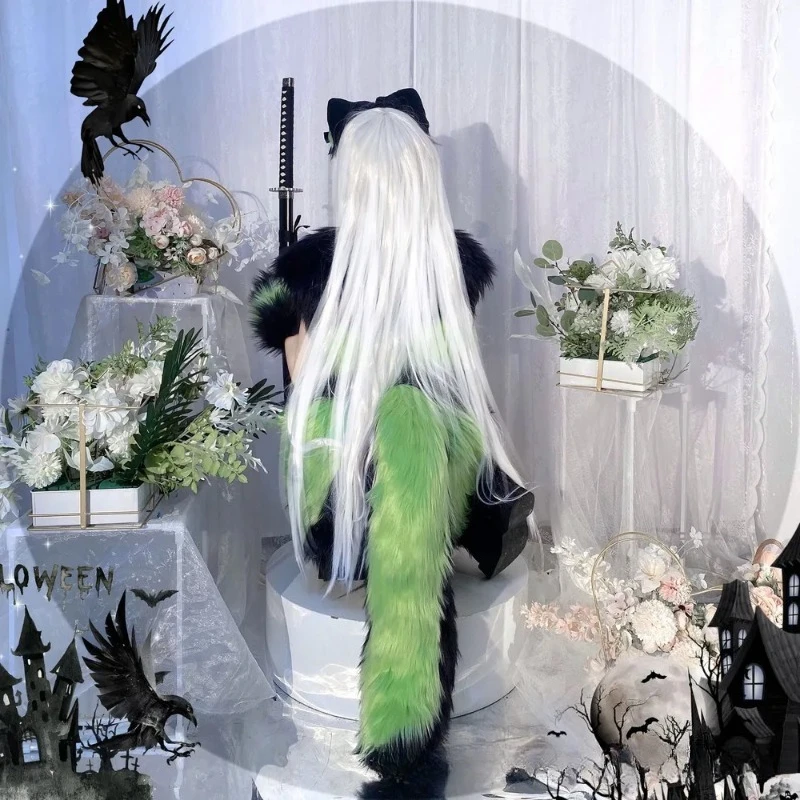Kawaii Japanese Fluffy Animal Ears Headband Tail Set Fox Cosplay KC Hair Clip Cos Costume for Women Carnival Party Outfit