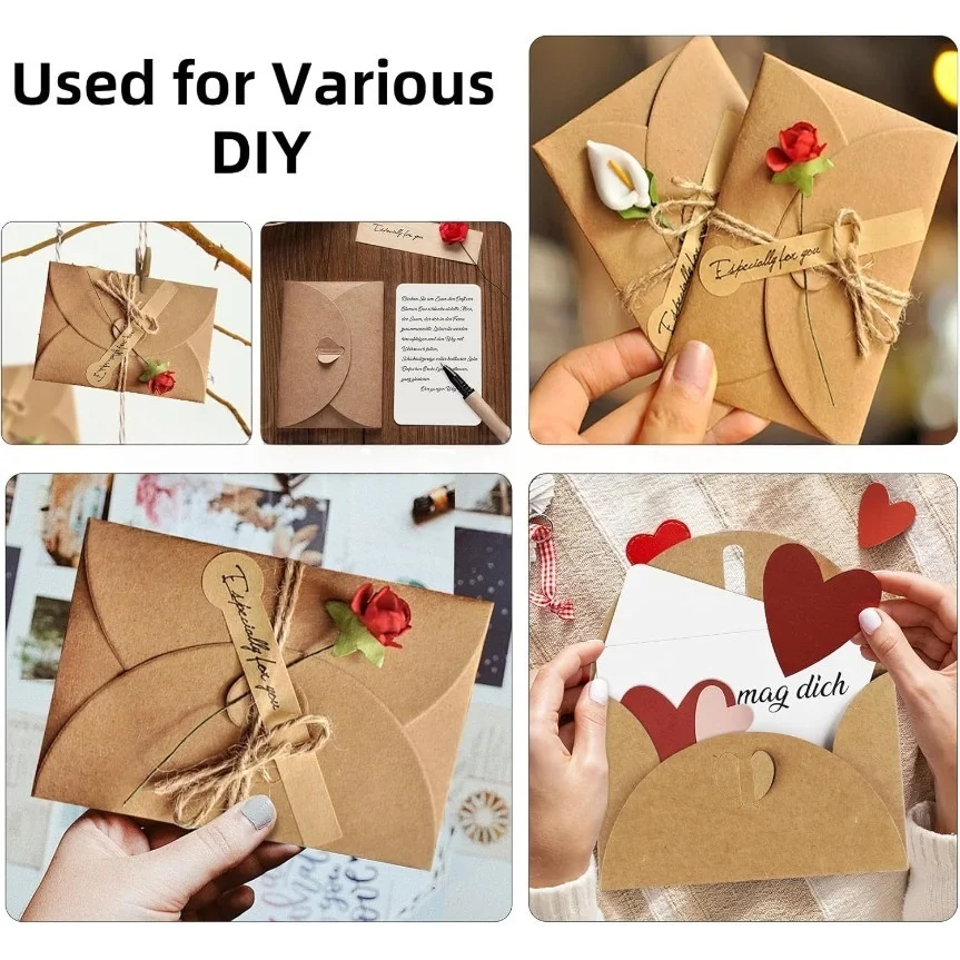 10-50 قطعة 10 سنتيمتر المغلفات الصغيرة كرافت ورقة حاملي بطاقات الهدايا عيد الحب المغلفات الصغيرة مع مشبك القلب لحفل الزفاف ، تحية