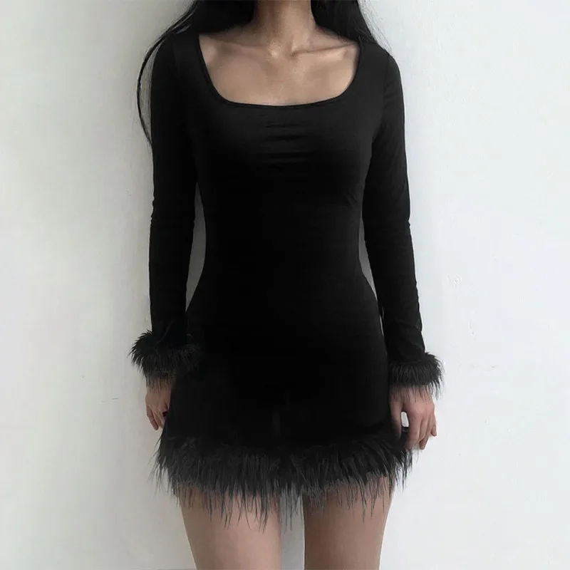 

2026 Knitted Dress Waist Slim and Thin Medium Autumn and Winter Long-sleeved Fluffy Cuff Skirt
