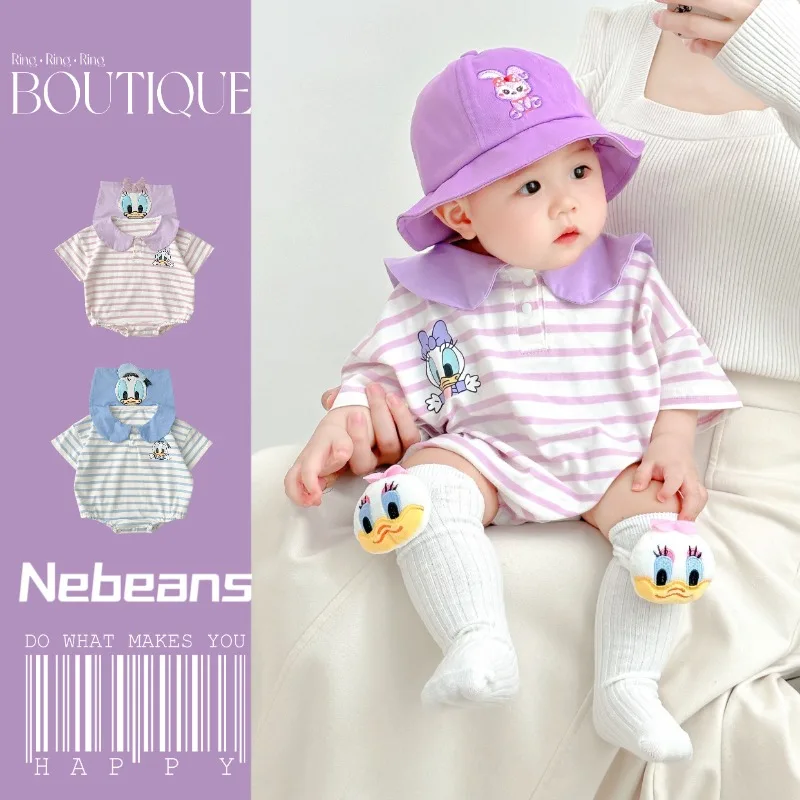 Cartoon Disney neonate body neonato calzini cappello 3 pezzi manica corta Donald Duck tuta in cotone tute infantili H2841-1