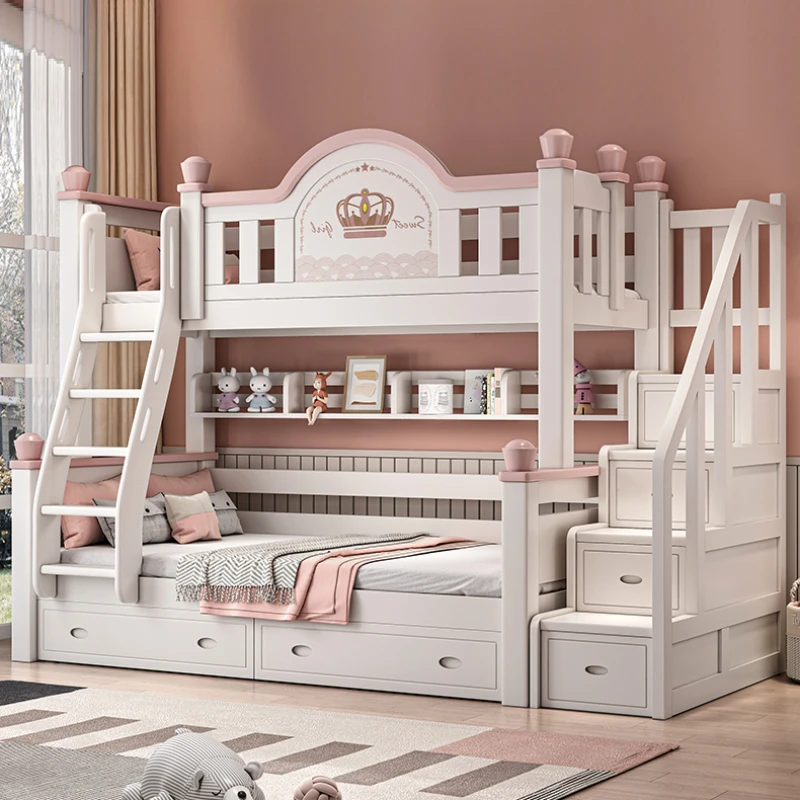 Height Economic Children Beds Bilayer Solid Wood Girl Multifunctional Modern Children Bed Cama Infantil Bedroom Furniture QF50TC