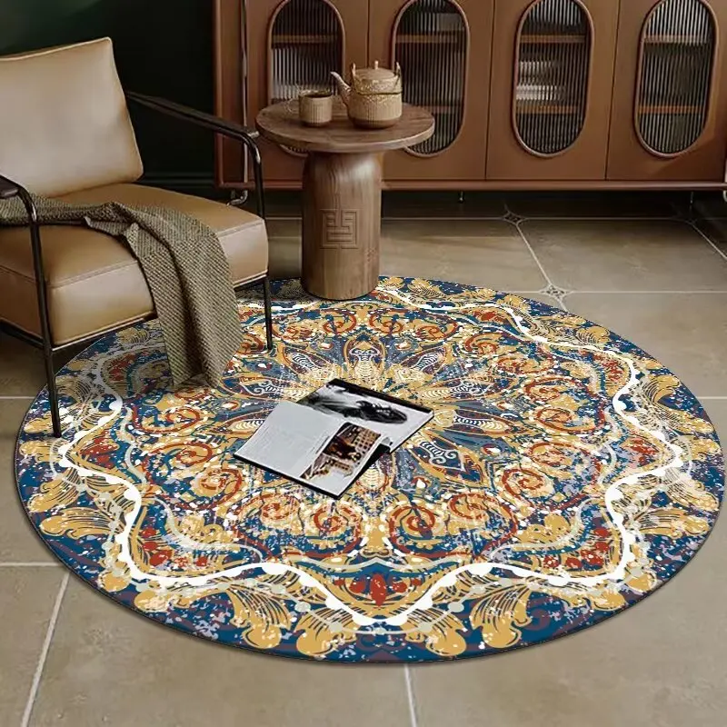 

Nordic Retro Style Round Carpet for Living Room Classical Gorgeous Room Decoration Home Mats Antiskid Coffee Tables Rug Washable