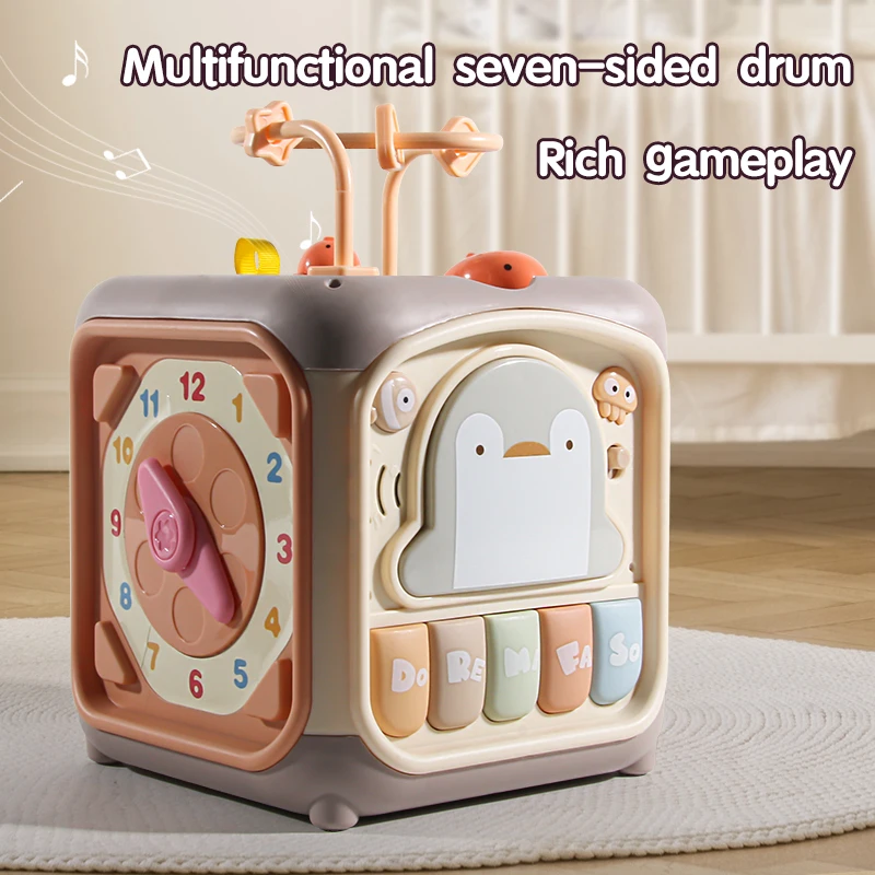 7 in 1 Educational Shape Sorter Musical Activity Cube Toy for Toddlers Baby Counting Piano Learning Toy for Kids