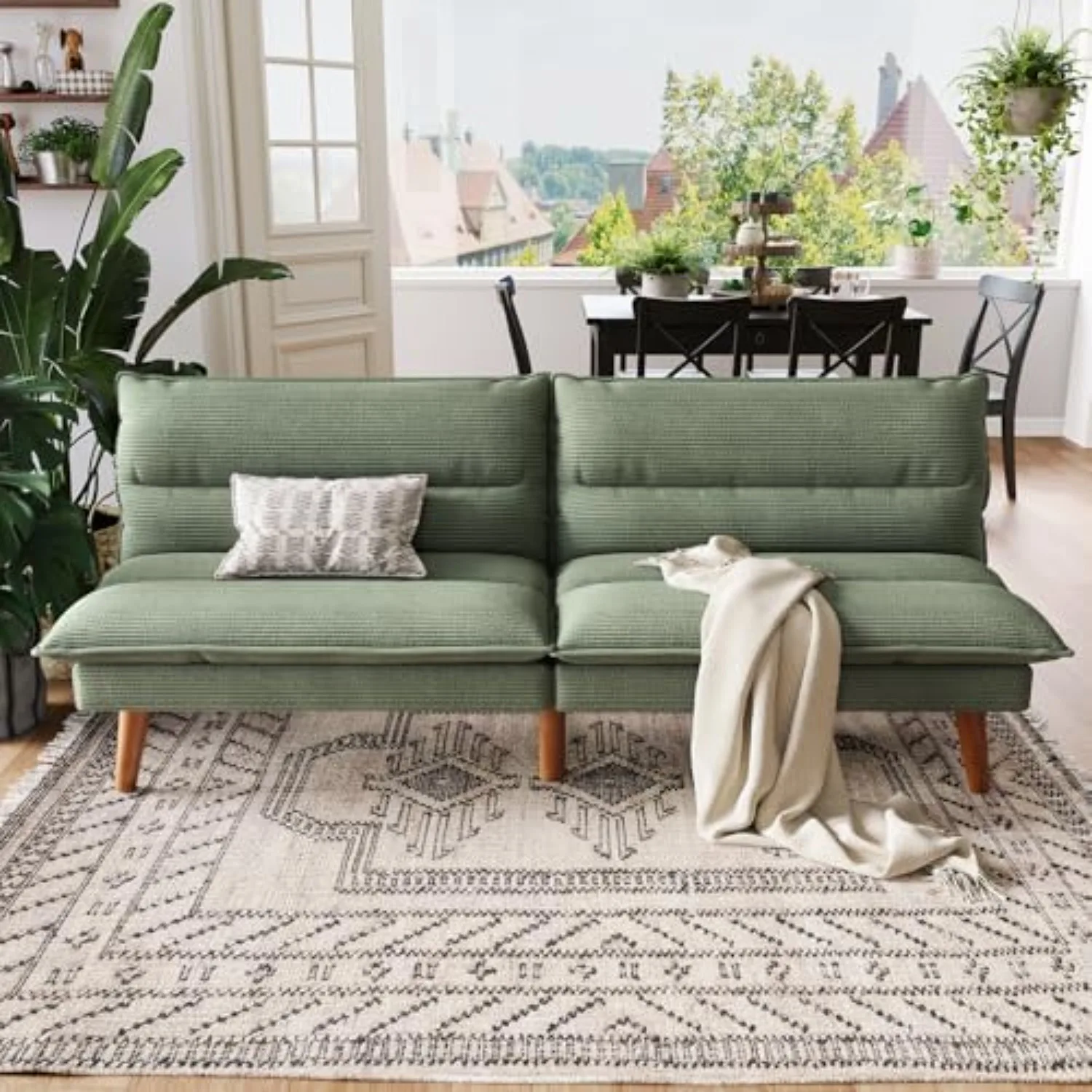 Futon Sofa Bed - Convertible Corduroy Futon Couch Bed with Adjustable Backrest, Modern Small Loveseat Sleeper Sofa for