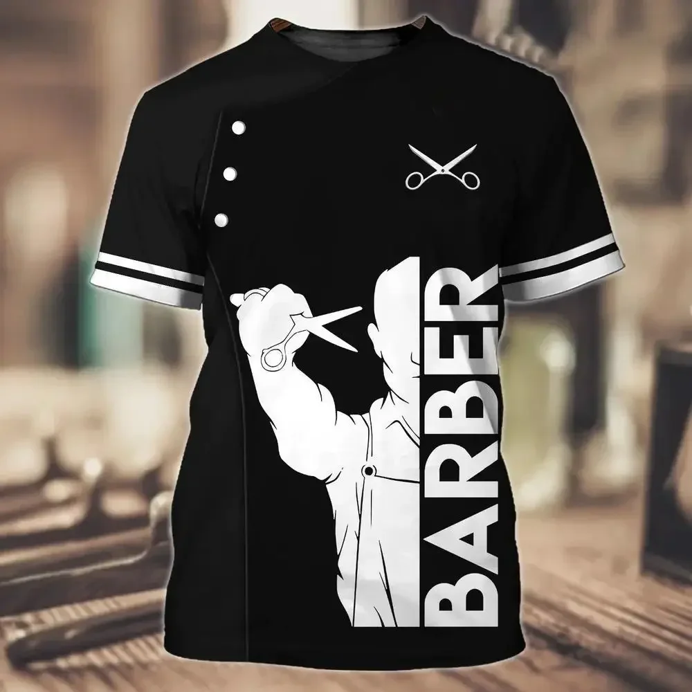 Summer New Men's T-shirt 3D Printed Pattern Barber Shop Comfortable and Casual Trend Round Neck Plus Size Top Casual Short Sleev