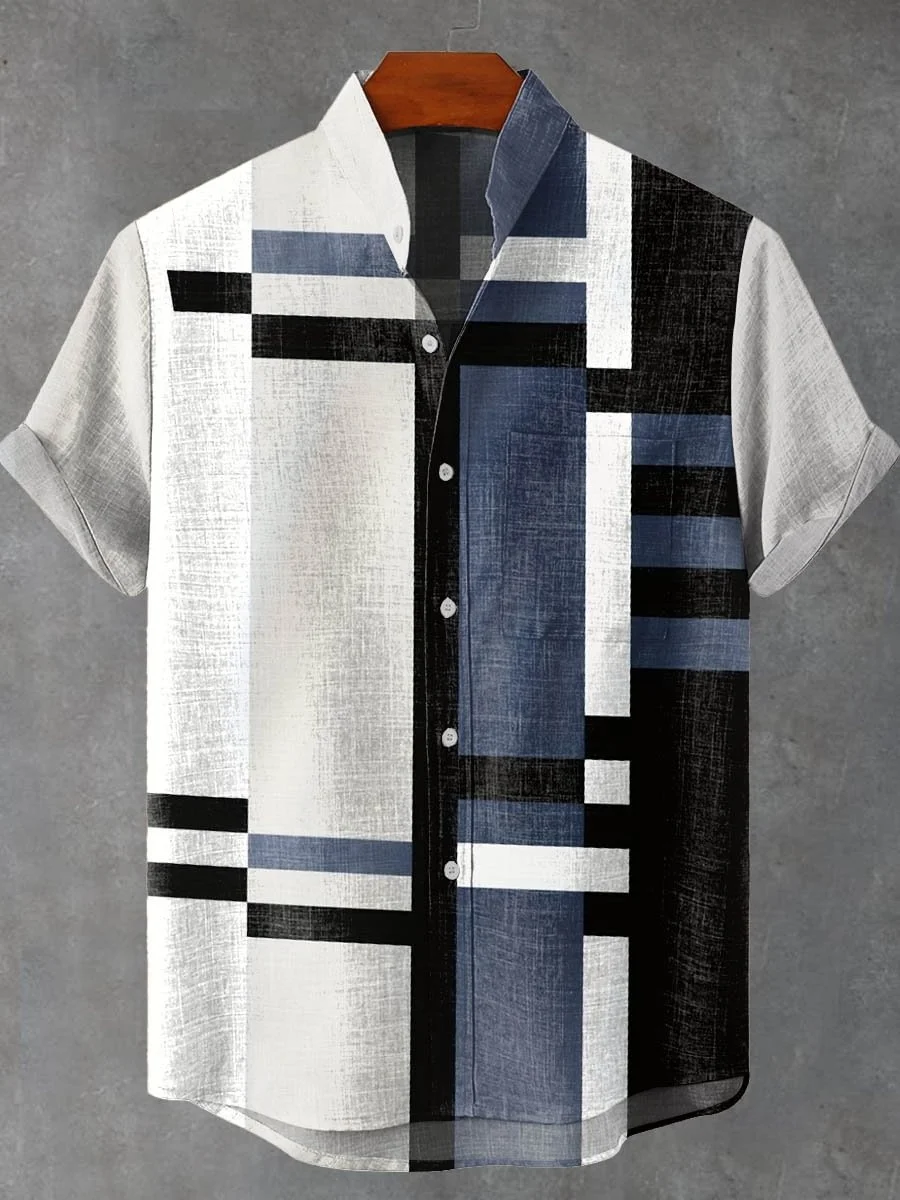 

New men's shirt with artistic print and simple design. High-quality men's casual linen short-sleeved shirt. Fast shipping.