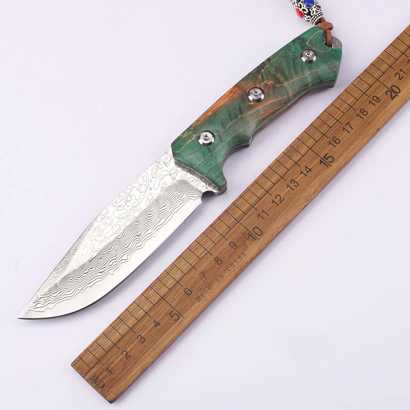 

Stable wooden handle Damascus steel fishing fixed high hardness wilderness survival knife self-defense fruit knife