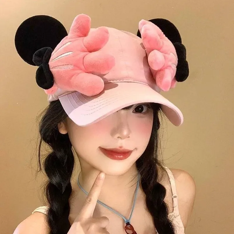 Roze schattige Mickey kleine hand honkbalhoed vrouwelijke cartoon creatieve gezichtsshow kleine eend tong hoed reizen zonnebrandcrème hoed meisje cadeau