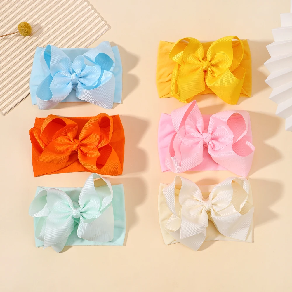 1 Stück Breiter Nylon-Turban für Neugeborene Mädchen mit Großen Schleifen Haaraccessoires Kinder-Stirnband Elastische Haarbänder Schleifenbänder Baby-Kopfbedeckung – Detail 17