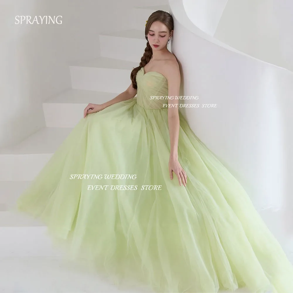 

SPRAYING Fairy Sweetheart Pleat Evening Dress Korea Tulle Wedding Photo Shoot Dress Floor Length Party Dress Corset Customized