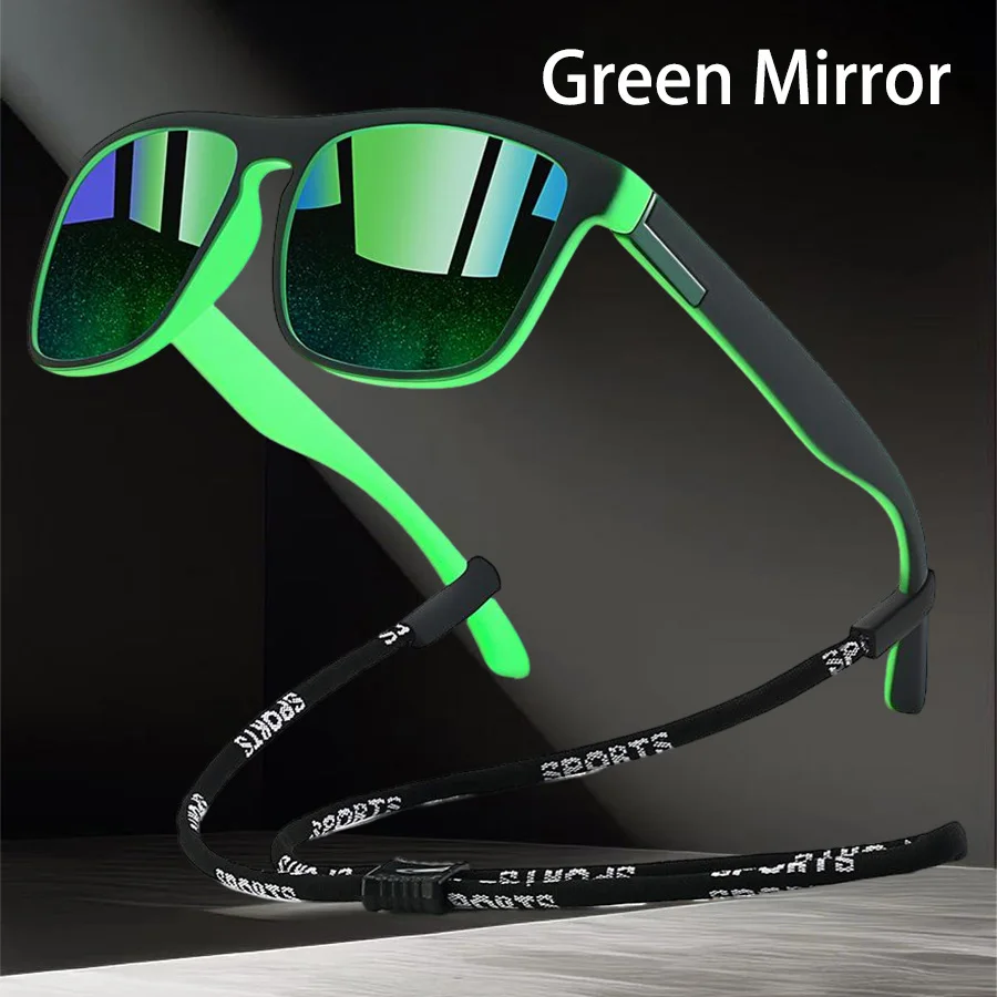 Outdoor-Sonnenbrille mit klassischem quadratischem Rahmen, modische Sonnenbrille, Fahrbrille, Angel-Schutzbrille für Herren und Damen mit Kette – Detail 4