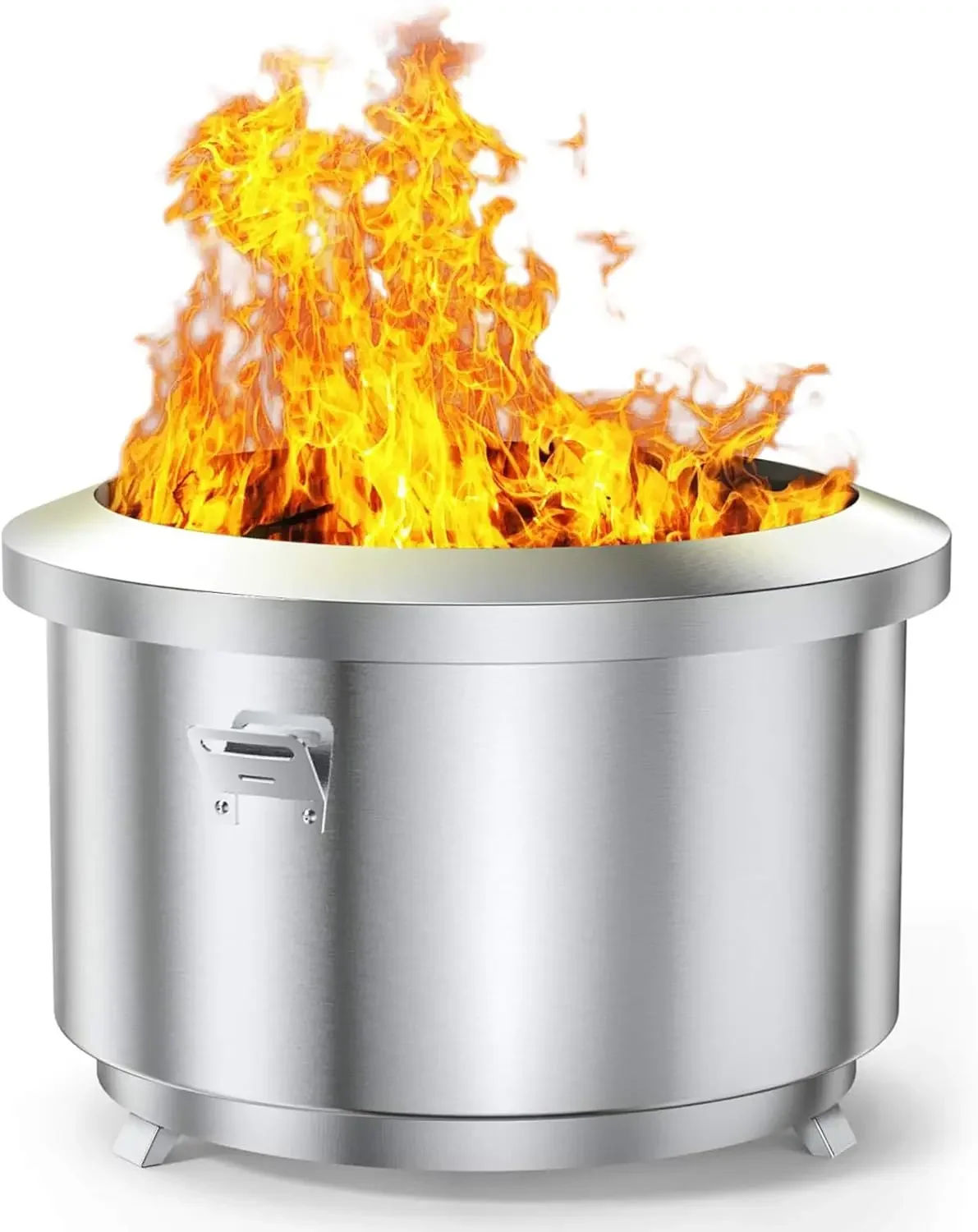 24 Inch Outdoor Smokeless Fire Pit Stainless Steel Fire Bowl, Portable Wood Burning Stove with Detachable Handles for Backyard