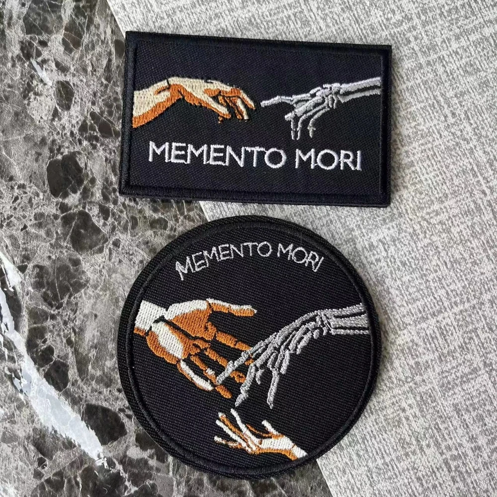 MEMENTO MORI SKULL Morale Badge Printing Hook and Loop Patches Tactical Armband Backpack Sticker